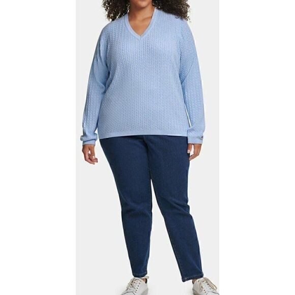 Tommy Hilfiger Cotton Sweater 0X Blue Plus Size - Picture 10 of 10